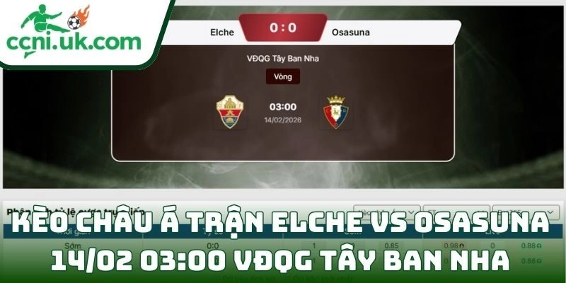 Kèo châu Á trận Elche Vs Osasuna (14/02 03:00| VĐQG Tây Ban Nha)