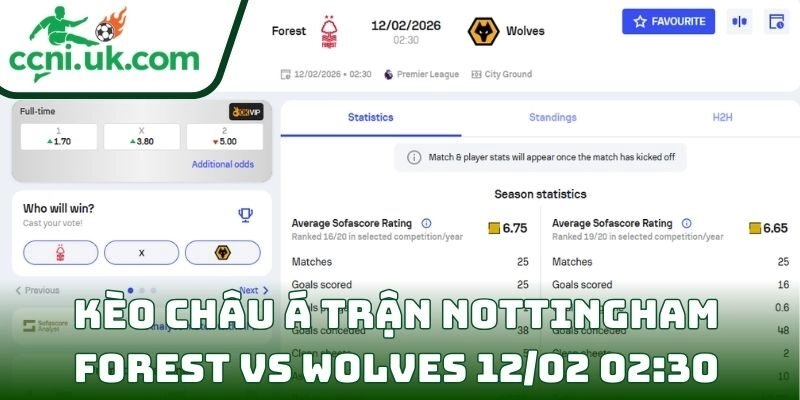 Kèo châu Á trận Nottingham Forest Vs Wolves (12/02 02:30| Ngoại hạng Anh)